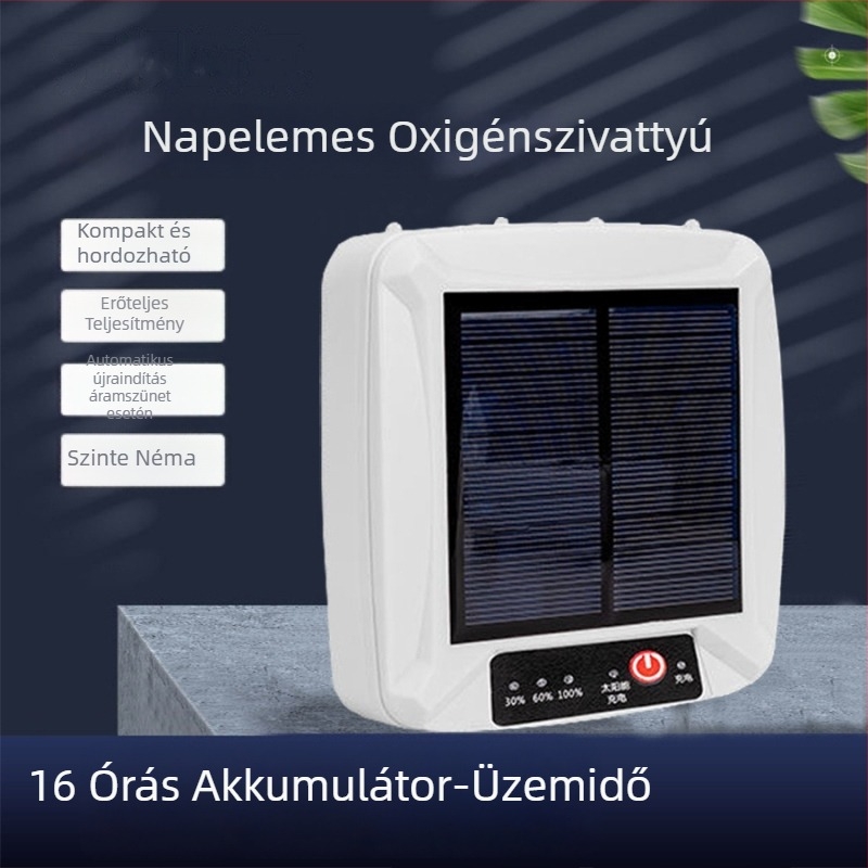Napelemes oxigénpumpa akváriumhoz, négynyílású levegőztető, lítium-ion akkumulátor, hordozható kültéri használatra