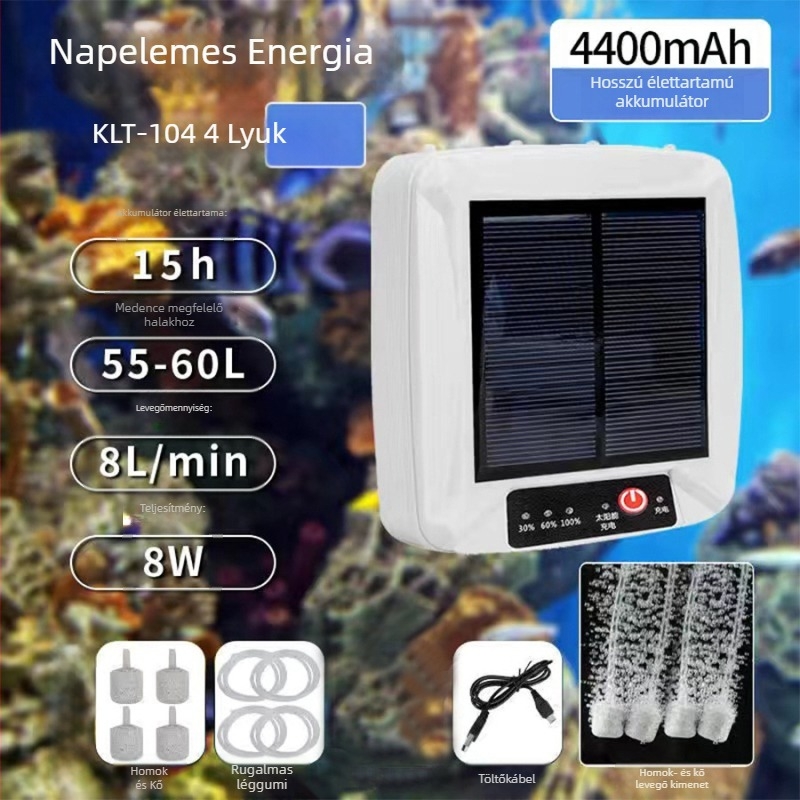 Napelemes oxigénpumpa akváriumhoz, négynyílású levegőztető, lítium-ion akkumulátor, hordozható kültéri használatra