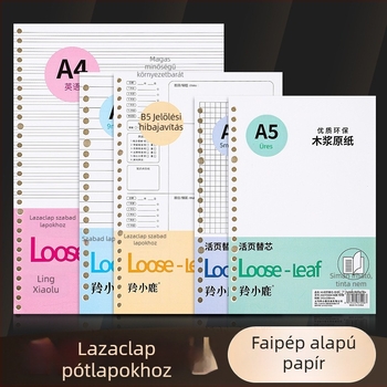 Loose-leaf töltőmag noteszekhez, 60 oldal, lyukak 20/26/30, oldalai rácsos, vonalas és üres, dupla offset papír, modell A4HYX601, Antelope Deer
