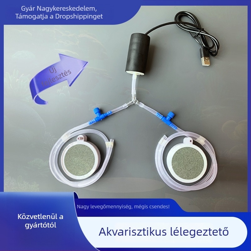USB-vezérelt kompakt oxigénpumpa otthoni használatra, rendkívül csendes, tömeg 68 g, áramkimaradás esetén tartalék energia, kültéri levegőztetésre alkalmas