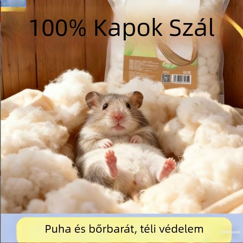Hamster téli alom papírtöltettel és kapok rostokkal, fa forgácsos odúval, kisállatok számára