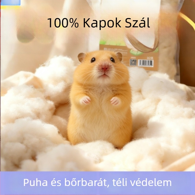 Hamster téli alom papírtöltettel és kapok rostokkal, fa forgácsos odúval, kisállatok számára