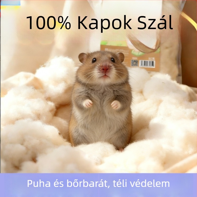 Hamster téli alom papírtöltettel és kapok rostokkal, fa forgácsos odúval, kisállatok számára