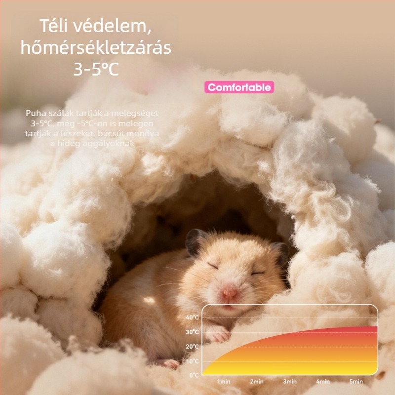 Hamster téli alom papírtöltettel és kapok rostokkal, fa forgácsos odúval, kisállatok számára