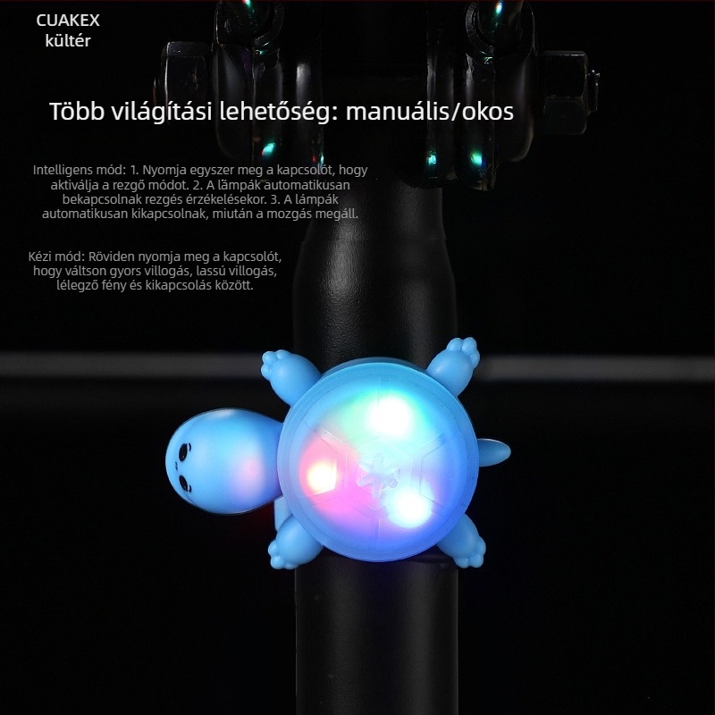 CUAKEX teknős alakú kerékpár hátsó lámpa intelligens szenzorral, hosszú élettartamú akkumulátor és figyelmeztető fény