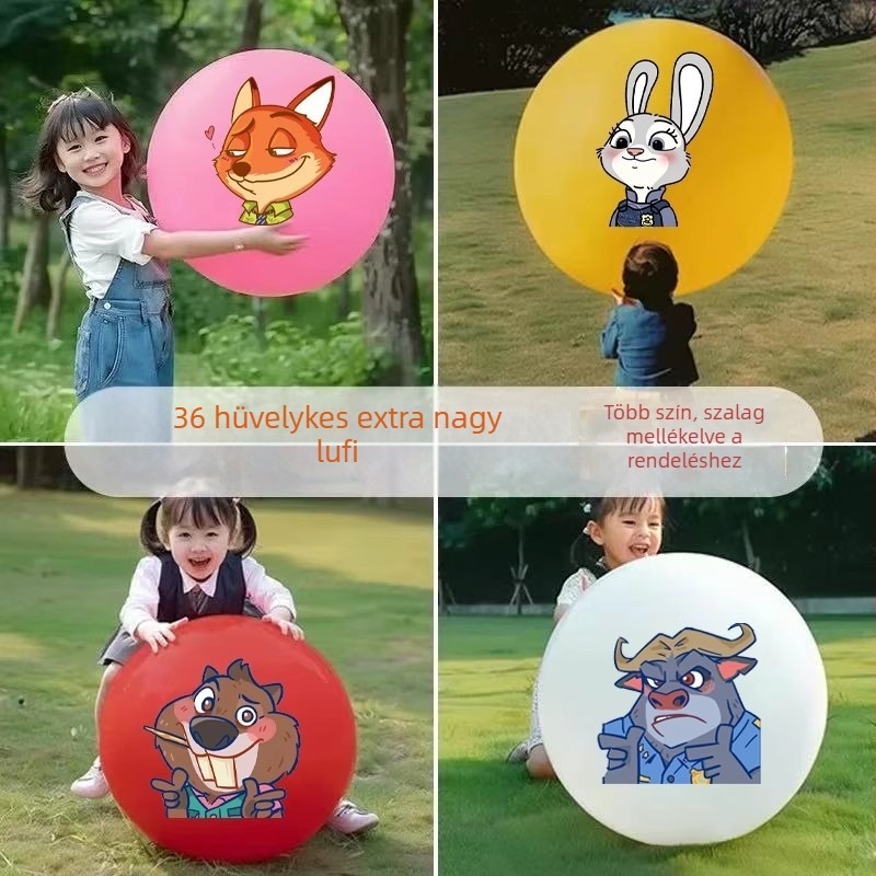 36 hüvelykes kerek latex balonok Nezha Labubu figurával, rajzfilmszerű téma: dinnye, eper és futball