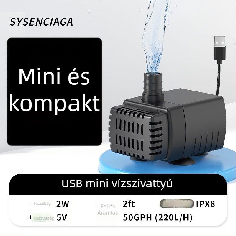 Merülő pumpa akváriumhoz, ABS anyagból, 5V, csendes működés, az akvárium vizének oxigénnel való dúsítására
