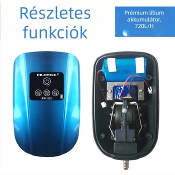 Tölthető AC/DC akváriumi oxigénpumpa; tartalék áramellátás áramszünet esetén; kültéri horgászathoz oxigénellátás; súly 3 kg; nyomás 0,02 MPa.