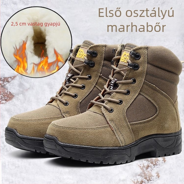 Első réteg marhabőr téli csizma gyapjú bélés, gumírozott talp — Leisure stílus; csúszásmentes, hőtartó, kopásálló