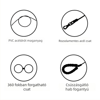 Kutyához és macskához való póráz, 3,4 m hosszú, acélmagú zsinór PVC bevonattal, kis testű ebeknek