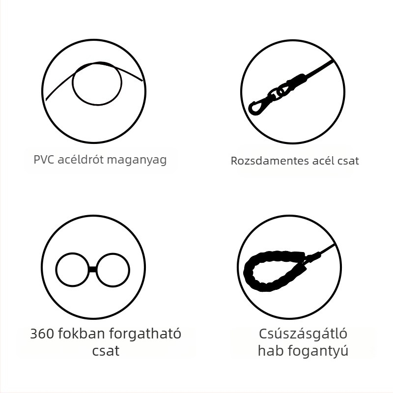 Kutyához és macskához való póráz, 3,4 m hosszú, acélmagú zsinór PVC bevonattal, kis testű ebeknek