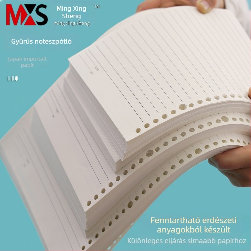 Ming Xingsheng újrahasznosítható, refillable lyukasztott lapok diákoknak, 50 lap, kerek lyukak, nyomtatott logó, testreszabás, licencelt magáncímke