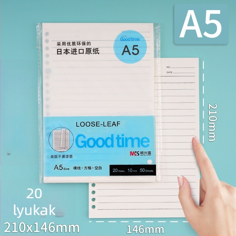 Ming Xingsheng újrahasznosítható, refillable lyukasztott lapok diákoknak, 50 lap, kerek lyukak, nyomtatott logó, testreszabás, licencelt magáncímke
