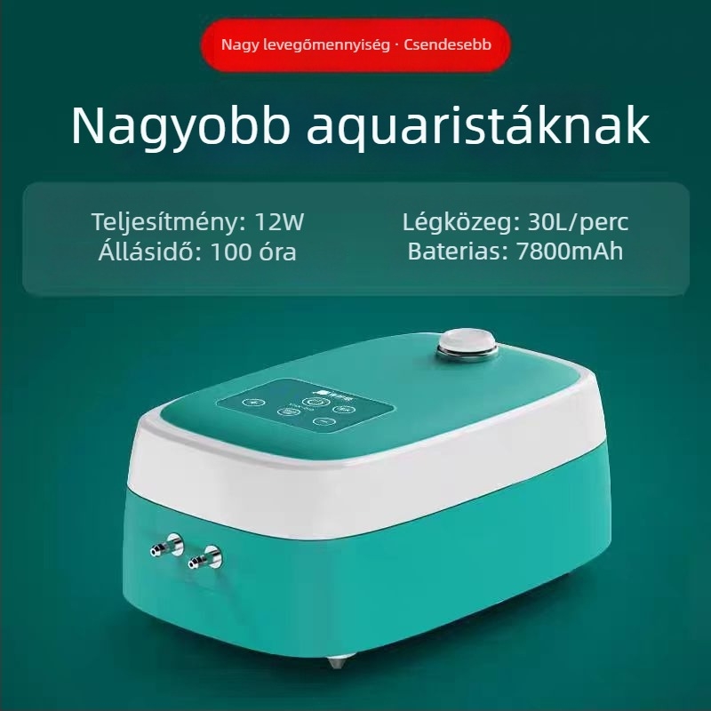 Akváriumi oxigénpumpa, ultra csendes, nagy oxigénáramlás, újratölthető, AC/DC üzemmód, modell YHX010