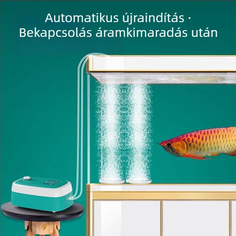 Akváriumi oxigénpumpa, ultra csendes, nagy oxigénáramlás, újratölthető, AC/DC üzemmód, modell YHX010