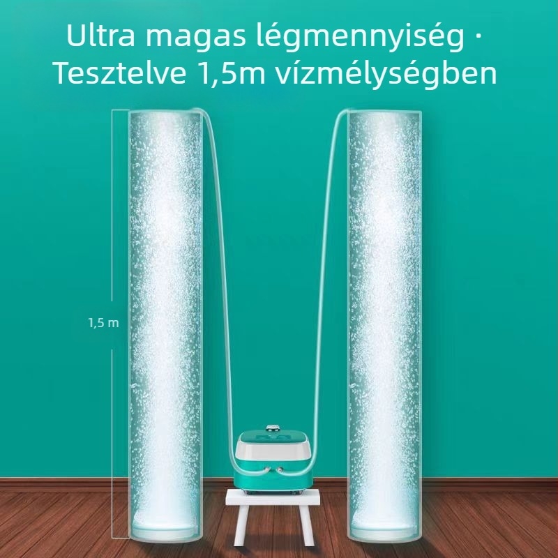 Akváriumi oxigénpumpa, ultra csendes, nagy oxigénáramlás, újratölthető, AC/DC üzemmód, modell YHX010