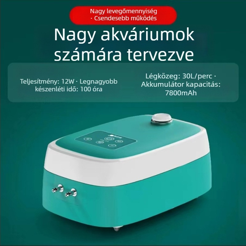 Akváriumi oxigénpumpa, ultra csendes, nagy oxigénáramlás, újratölthető, AC/DC üzemmód, modell YHX010
