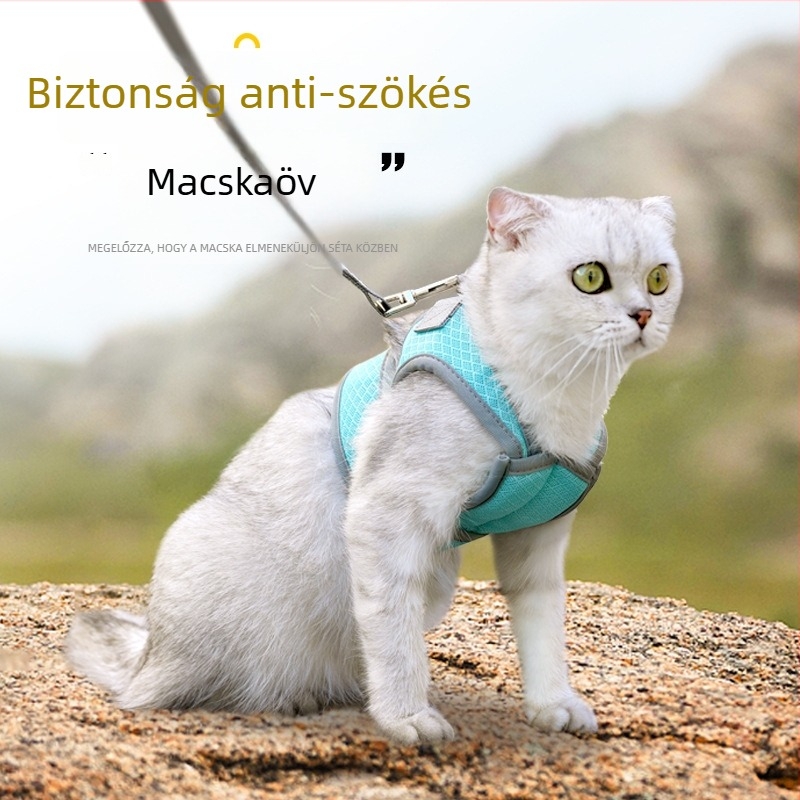 Macska hám mellényes pórázzal – mellkasi pántos sétáló hám, Sandwich Mesh, IP engedélyezett, macskáknak, húzóöv