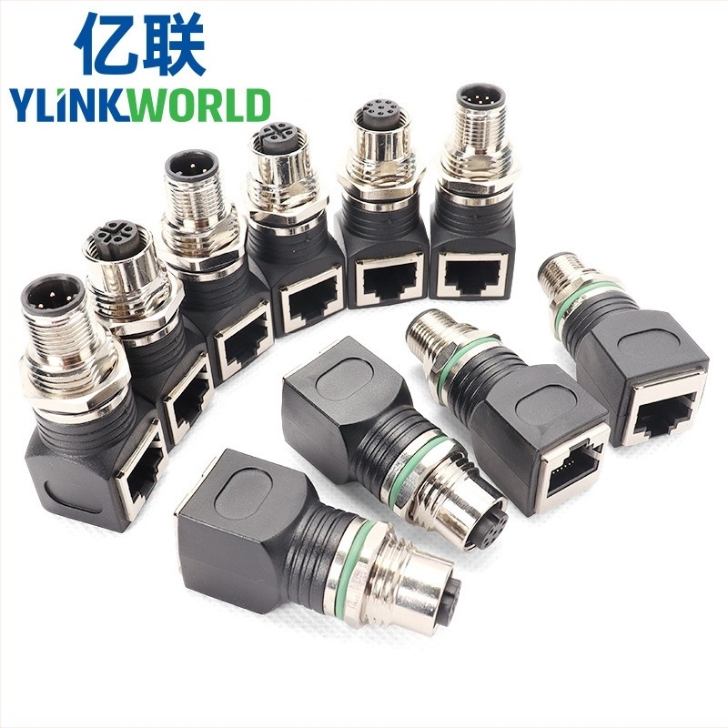 M12-RJ45 csatlakozó adapter, 4/8 mag, férfi és női, görbült és egyenes, IP68, kódolás A/D/X