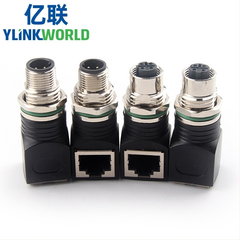 M12-RJ45 csatlakozó adapter, 4/8 mag, férfi és női, görbült és egyenes, IP68, kódolás A/D/X