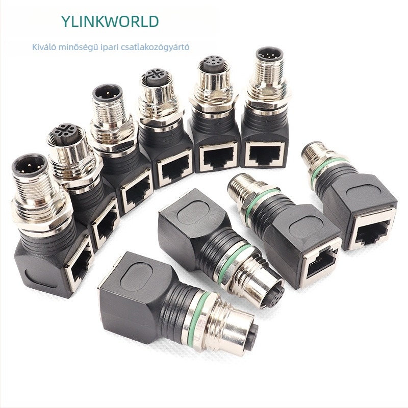 M12-RJ45 csatlakozó adapter, 4/8 mag, férfi és női, görbült és egyenes, IP68, kódolás A/D/X
