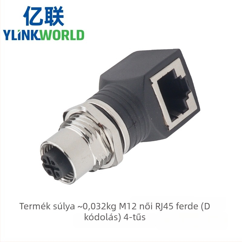 M12-RJ45 csatlakozó adapter, 4/8 mag, férfi és női, görbült és egyenes, IP68, kódolás A/D/X