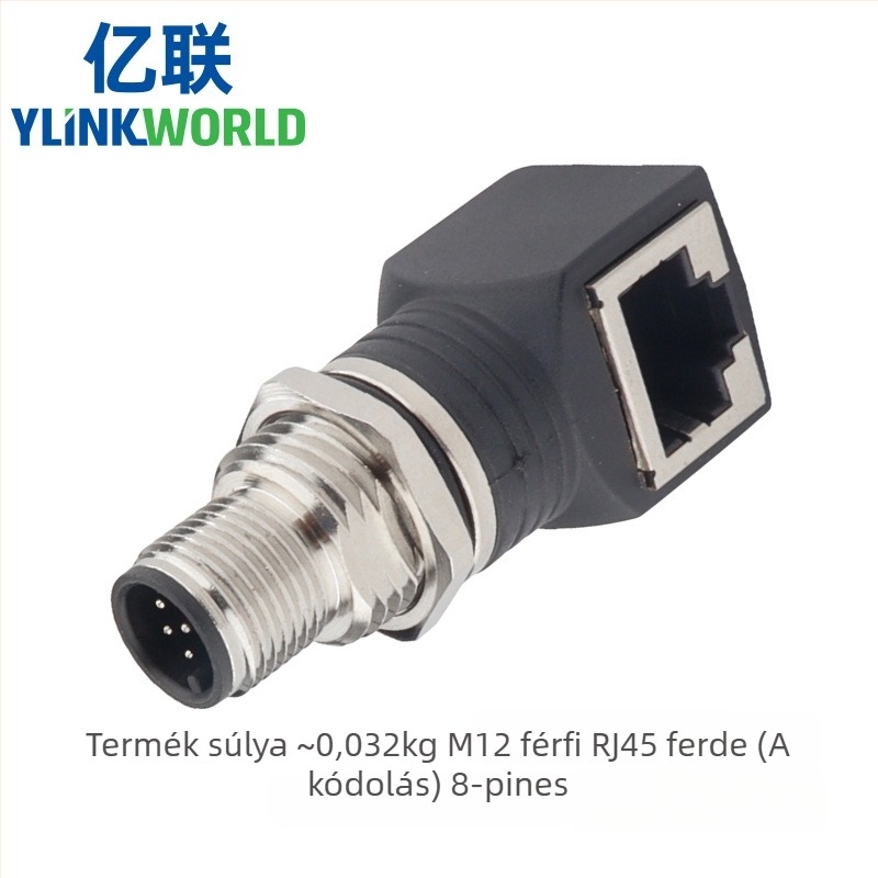 M12-RJ45 csatlakozó adapter, 4/8 mag, férfi és női, görbült és egyenes, IP68, kódolás A/D/X