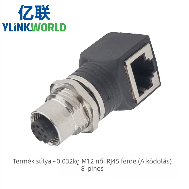 M12-RJ45 csatlakozó adapter, 4/8 mag, férfi és női, görbült és egyenes, IP68, kódolás A/D/X