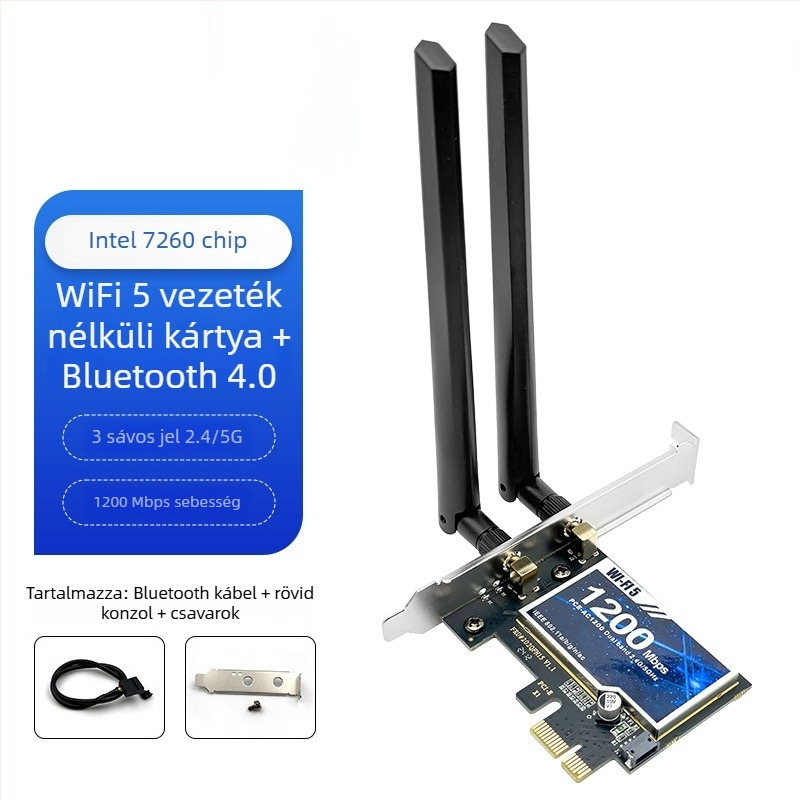 PCIe vezeték nélküli hálózati kártya, WiFi 6 háromsávos 2,4/5/6 GHz, Bluetooth 5.3, AX210, 5374 Mbps