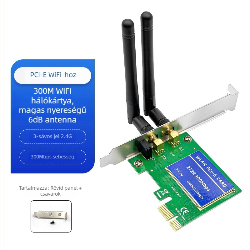 PCIe vezeték nélküli hálózati kártya, WiFi 6 háromsávos 2,4/5/6 GHz, Bluetooth 5.3, AX210, 5374 Mbps