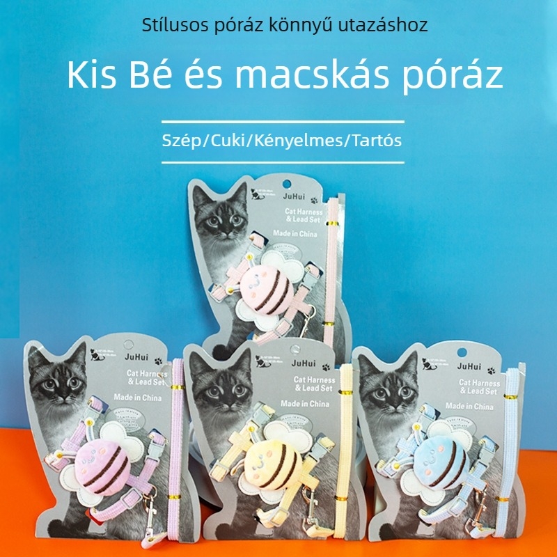Macska visszahúzható póráz anti-kifutás mellkasi-hátpánttal, poliészter, I-alakú design