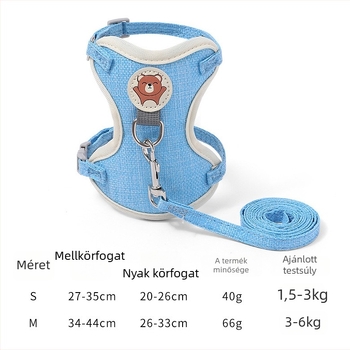 Macska hám és póráz készlet, vászon anyagú, mellkas- és hátoldali hám, sétára