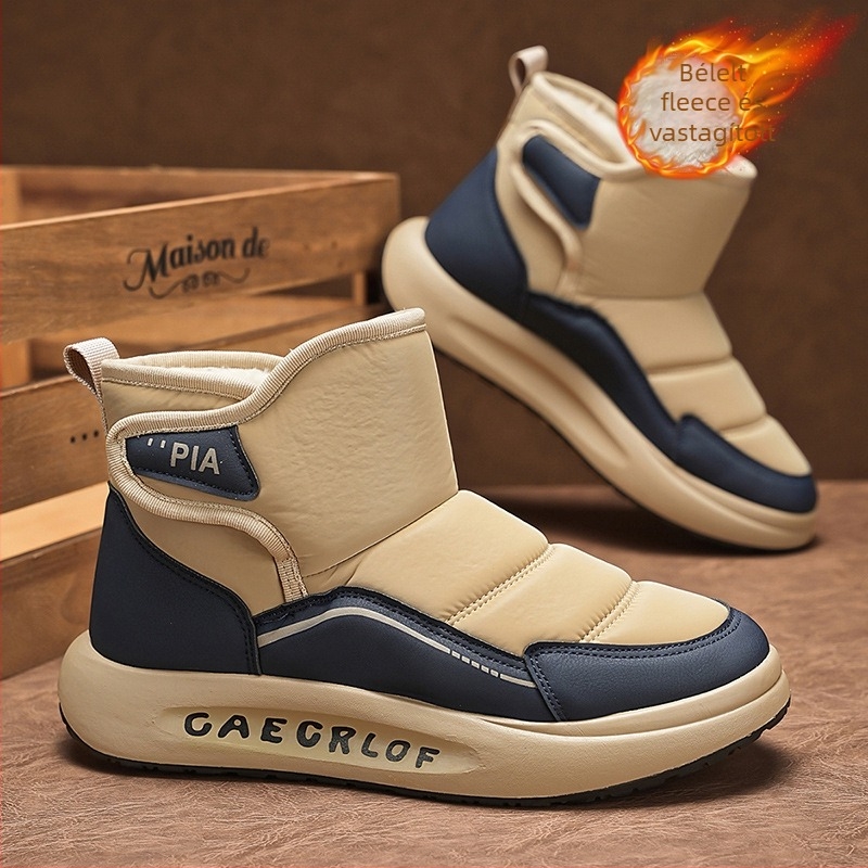 Férfi téli hócipő — fleece bélés, bőr vízálló felsőrész, csúszásmentes gumi talp, tél 2025