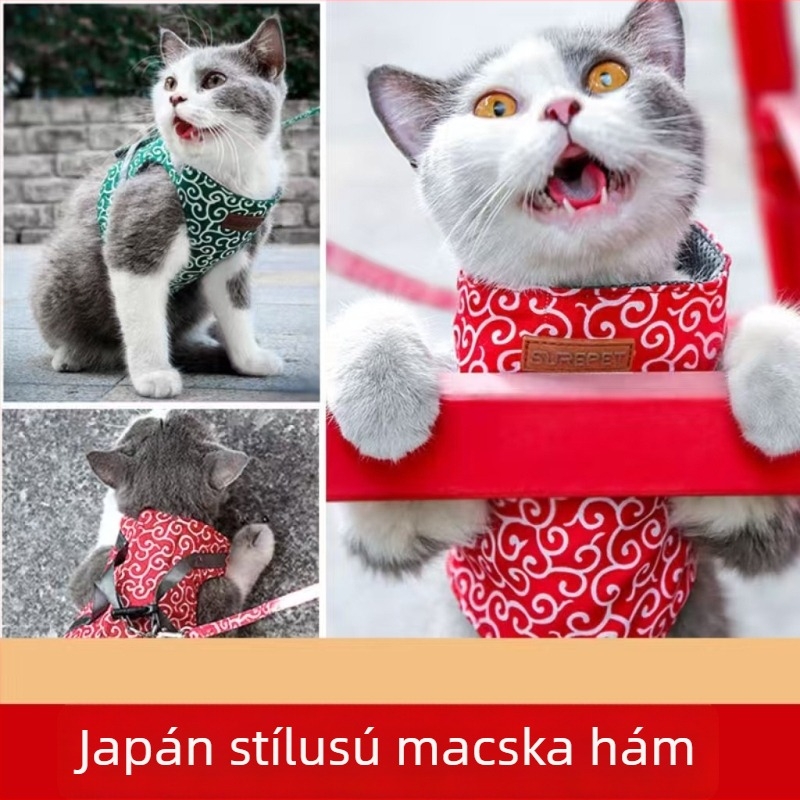 Mellény-stílusú macskahám és póráz, állítható, szövetanyag