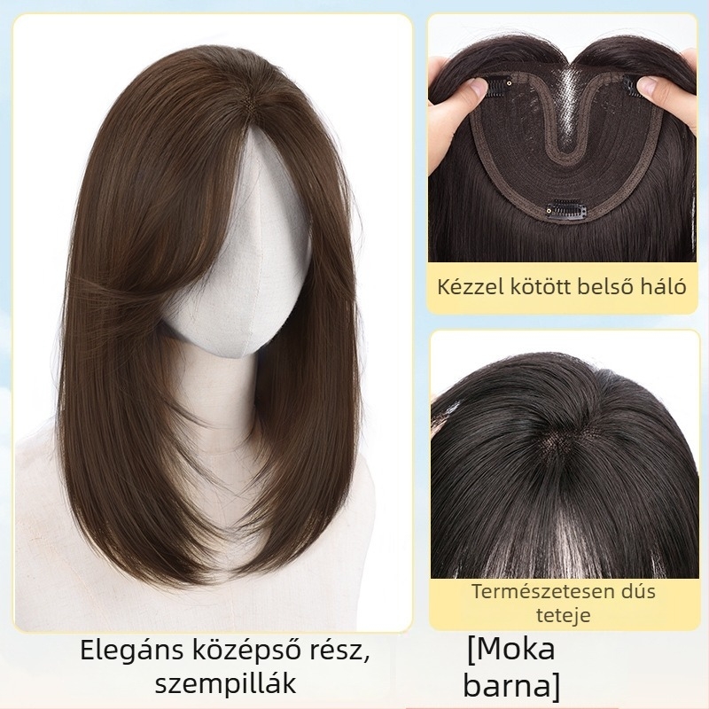 Női paróka darab, egyenes haj, magas hőmérsékletű rost, mechanikus feldolgozás, nem festhető
