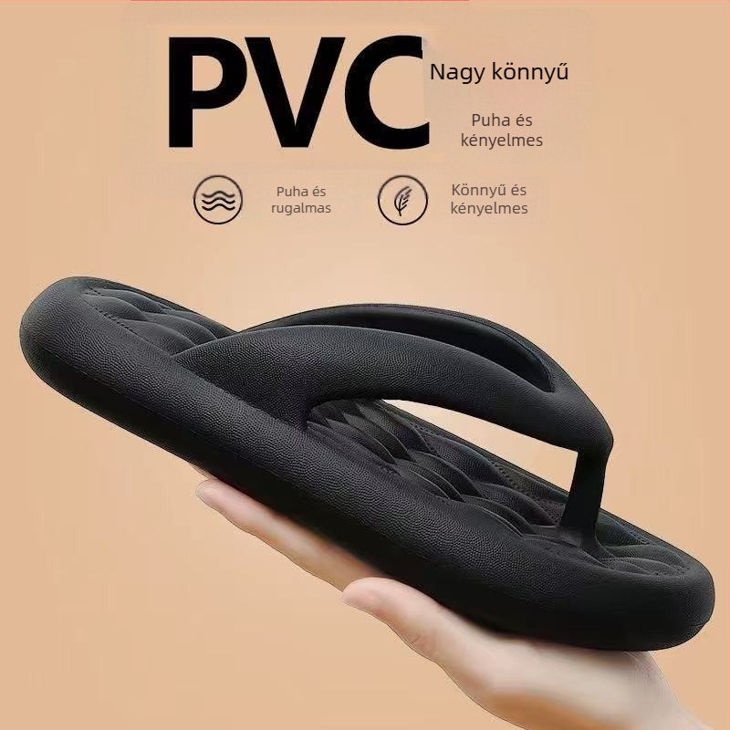 Férfi PVC papucs – csúszásmentes, kültéri strandpapucs, felső PVC, talp PVC, injekciós formázású talp, egyszerű sík stílus, nyár 2025