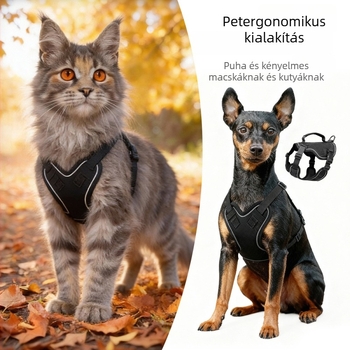 Macska mellényhám, fényvisszaverő és légáteresztő vest-stílusú dizájn; poliészter; nem visszahúzható; macskáknak