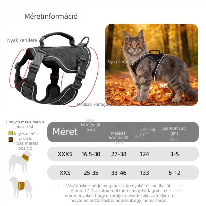 Macska mellényhám, fényvisszaverő és légáteresztő vest-stílusú dizájn; poliészter; nem visszahúzható; macskáknak
