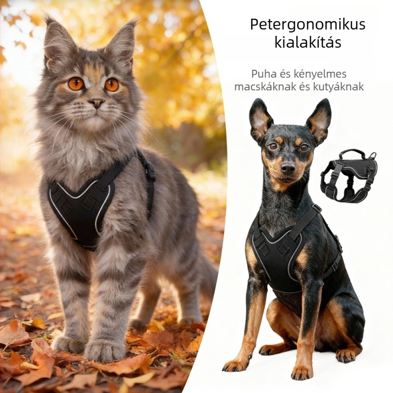 Macska mellényhám, fényvisszaverő és légáteresztő vest-stílusú dizájn; poliészter; nem visszahúzható; macskáknak