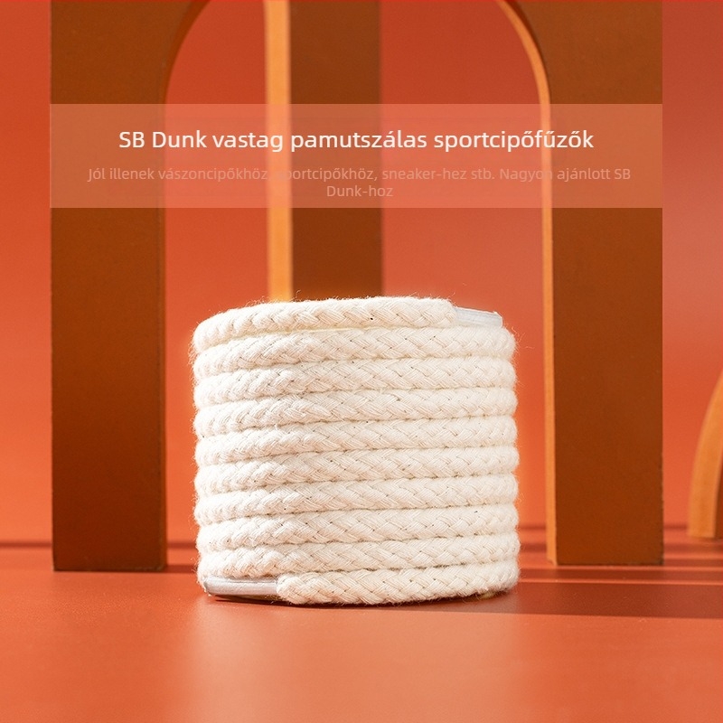 Cipőfűzők sportcipőkhöz, Dunk Low kompatibilis, kerek, pamut-kender fonalból, vastag
