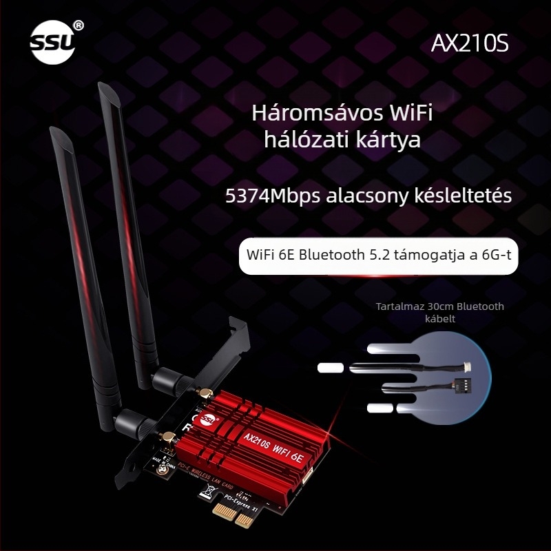 NFHK AX210S asztali PCIe vezeték nélküli hálózati kártya, WiFi 6, 5374 Mbps, Bluetooth 5.2