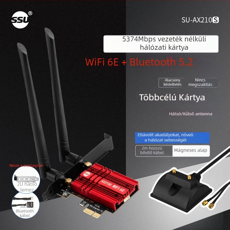 NFHK AX210S asztali PCIe vezeték nélküli hálózati kártya, WiFi 6, 5374 Mbps, Bluetooth 5.2