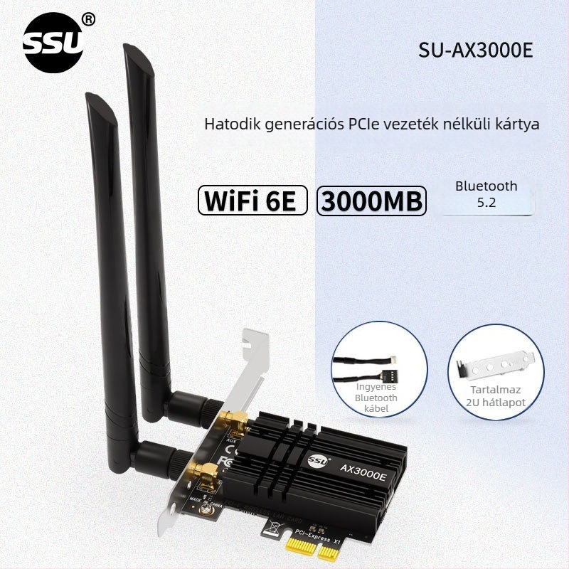 NFHK AX210S asztali PCIe vezeték nélküli hálózati kártya, WiFi 6, 5374 Mbps, Bluetooth 5.2