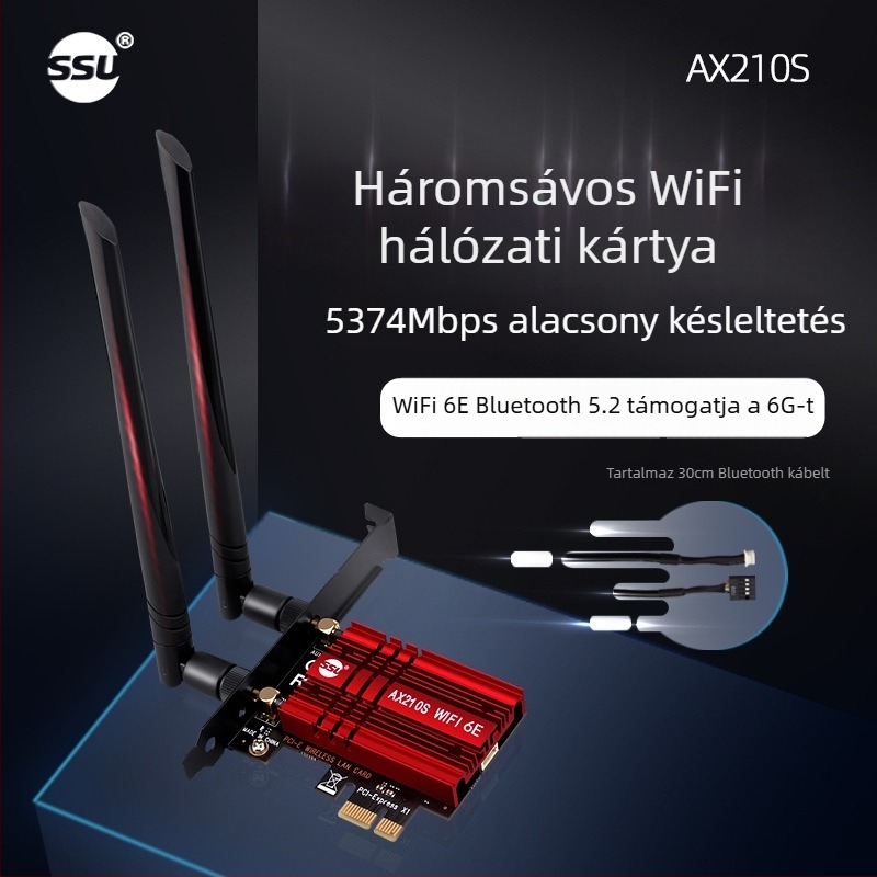 NFHK AX210S asztali PCIe vezeték nélküli hálózati kártya, WiFi 6, 5374 Mbps, Bluetooth 5.2