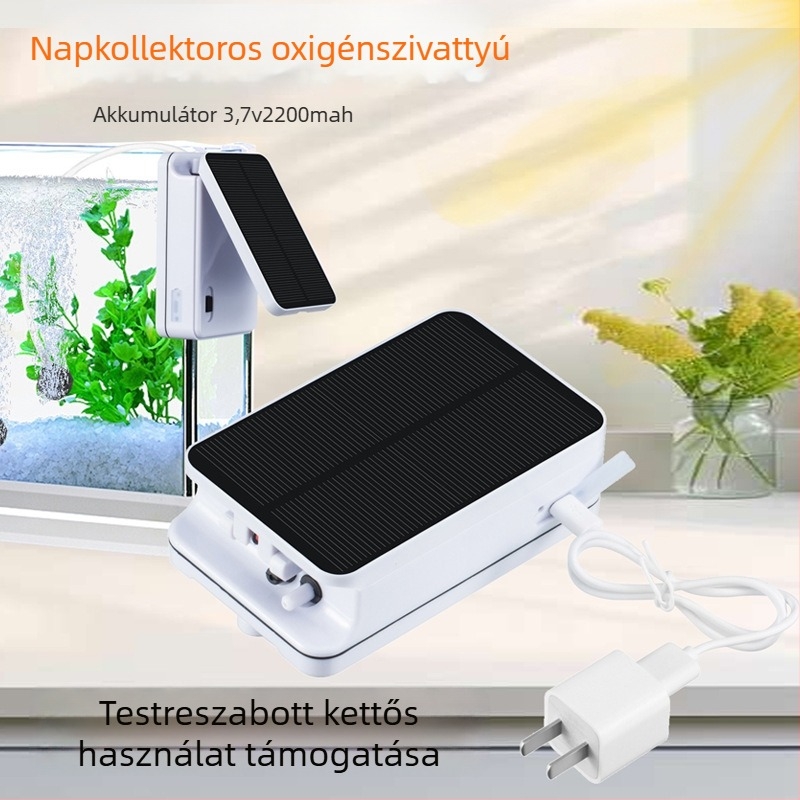 BSV napelemes buborékoltó oxigénpumpa akváriumhoz, 18 L/min, egyfokozatú impeller, mágneses hajtás, anyag: mérnöki műanyag