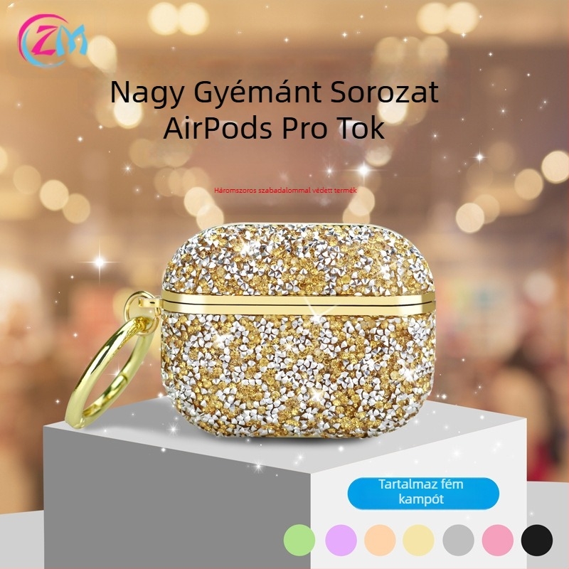 AirPods Pro 2/3 kemény tok elektroplatált kristályokkal, PC anyag, ragasztási folyamat, kompatibil Apple AirPods Pro