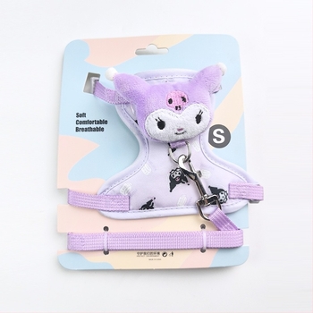 Macska póráz és hám készlet, 3D-s babás dizájn, állítható, poliészter