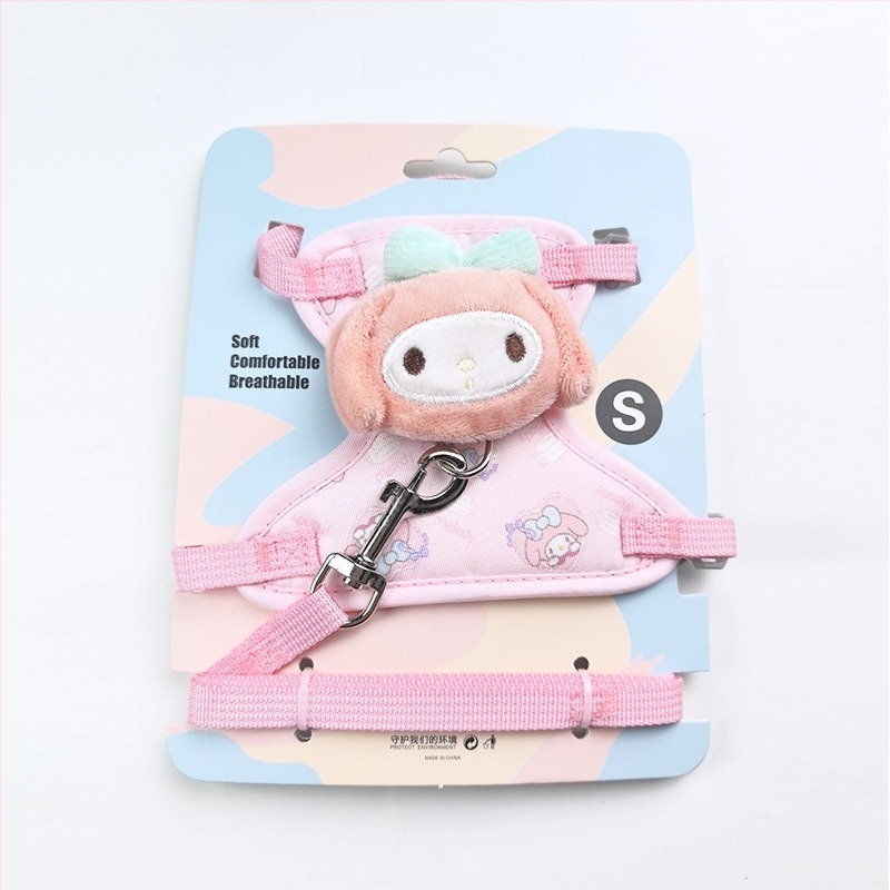 Macska póráz és hám készlet, 3D-s babás dizájn, állítható, poliészter