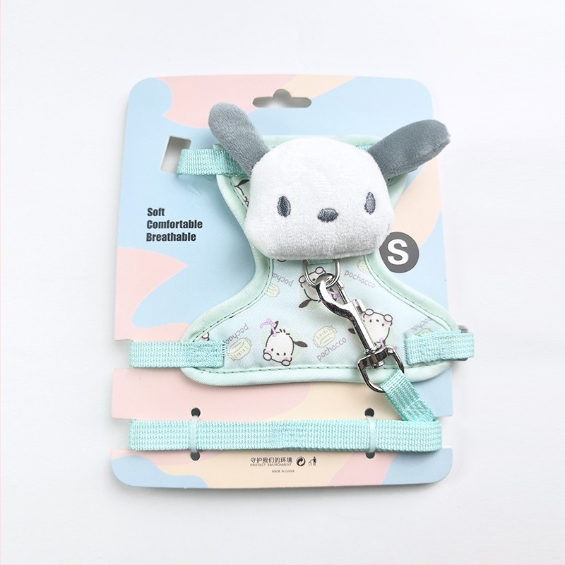 Macska póráz és hám készlet, 3D-s babás dizájn, állítható, poliészter