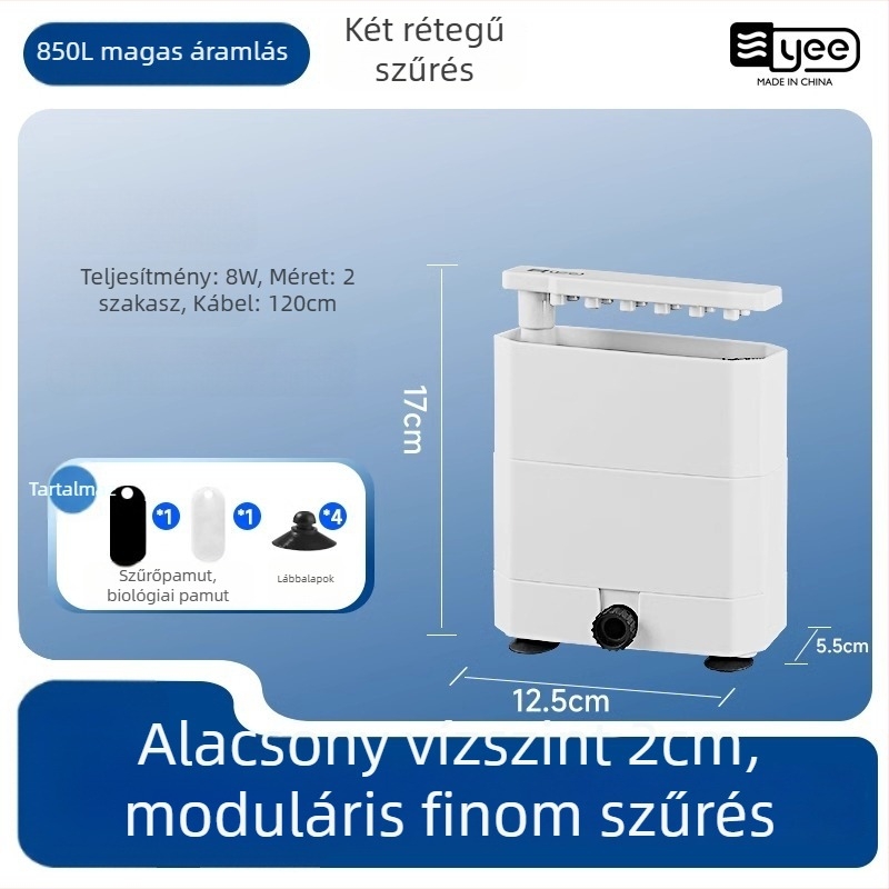 Teknős akvárium szűrő, ultra alacsony vízszinttel, alsó szívó, 3-in-1 cirkulációs pumpa a szűréshez és oxigénellátáshoz (cseppfolyó filtráció)